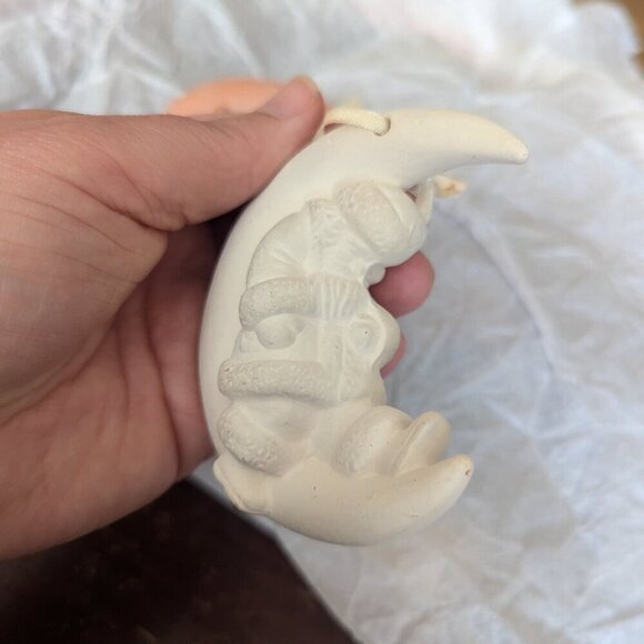 Ceramic Clay Half Moon Sleeping Santa Christmas Tree Holiday Ornaments Vintage - Picture 9 of 10